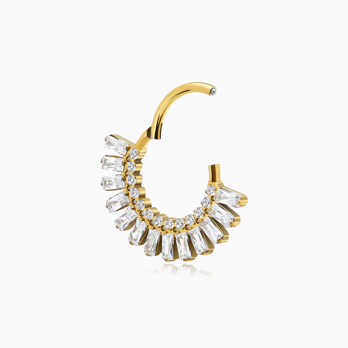 18Kt Gold PVD Titanium Baguette and Round Gem Fan Front Facing Hinged Segment Clicker