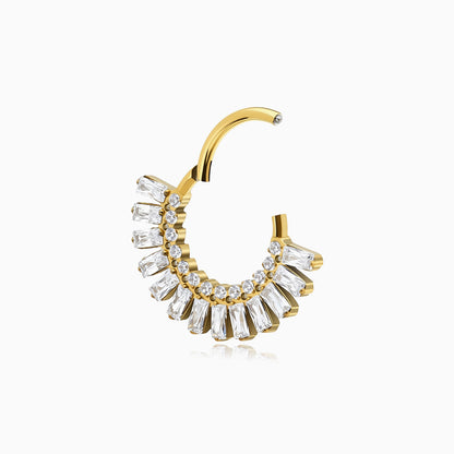 18Kt Gold PVD Titanium Baguette and Round Gem Fan Front Facing Hinged Segment Clicker