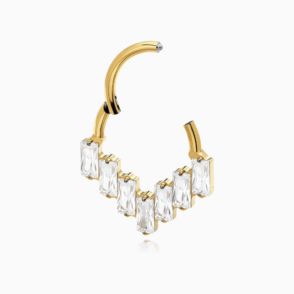 18Kt Gold PVD Titanium Baguette Gem Cluster V-Shape Front Facing Hinged Clicker