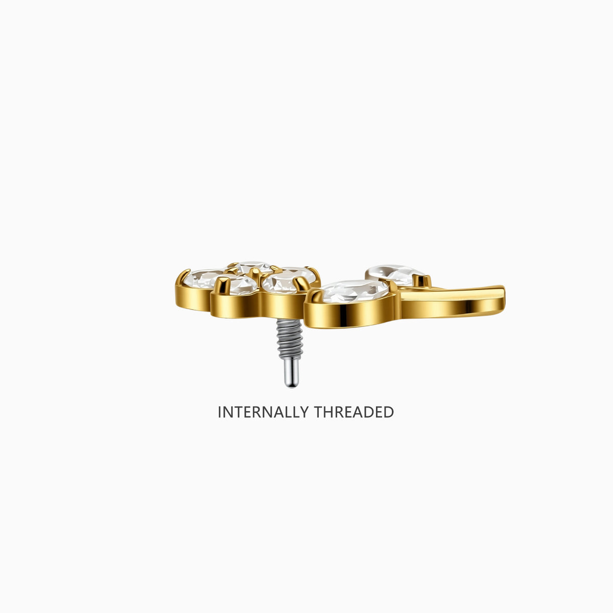 18Kt Gold PVD Titanium Internally Threaded CZ Flower with Stem Top