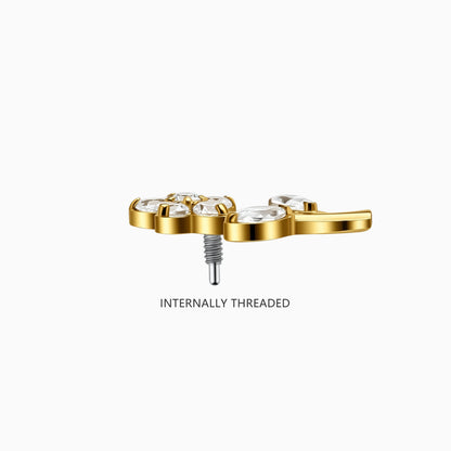 18Kt Gold PVD Titanium Internally Threaded CZ Flower with Stem Top