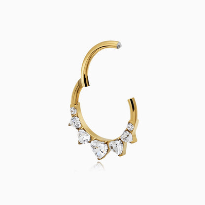 18Kt Gold PVD Titanium Heart and Round Gem Fan Front Facing Hinged Segment Clicker
