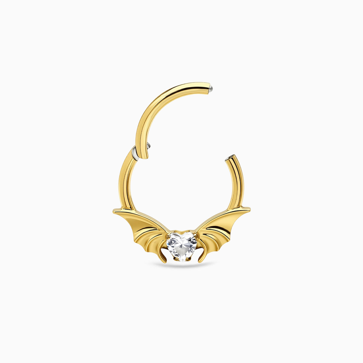18Kt Gold PVD Titanium Heart Gem Bat Wing Front Facing Hinged Clicker