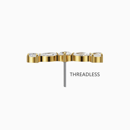 18Kt Gold PVD Titanium Threadless Curved Cluster Top