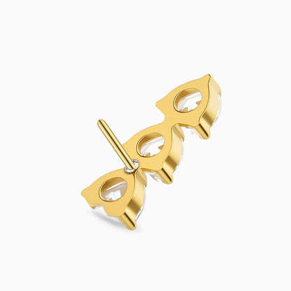 18Kt Gold PVD Titanium Threadless Triple Heart Gem Top