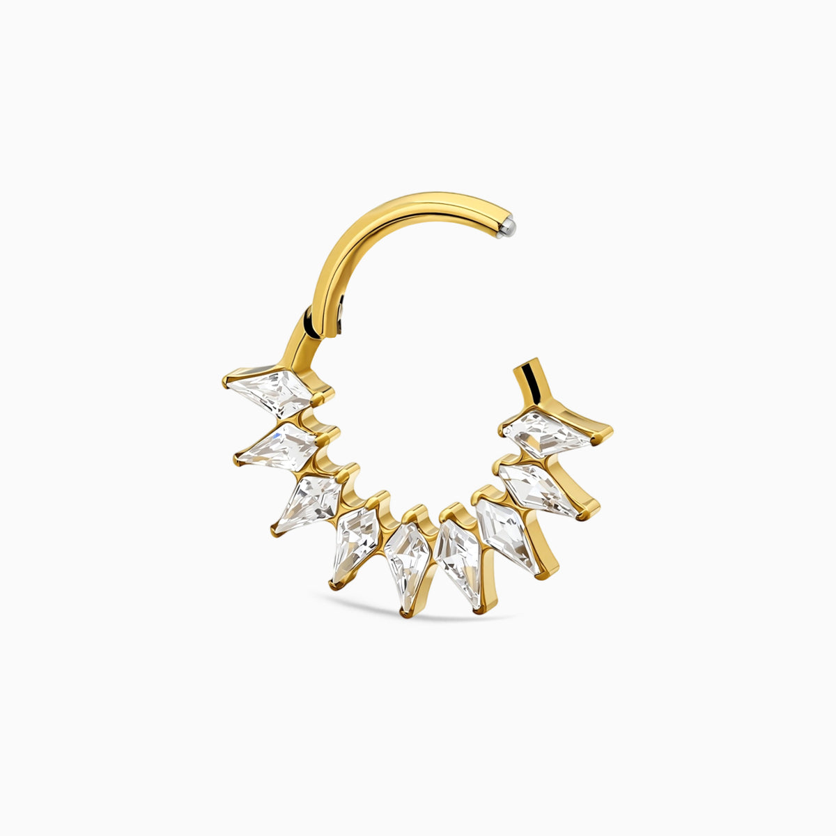 18Kt Gold PVD Titanium Kite Shape Gem Cluster Front Facing Hinged Segment Clicker