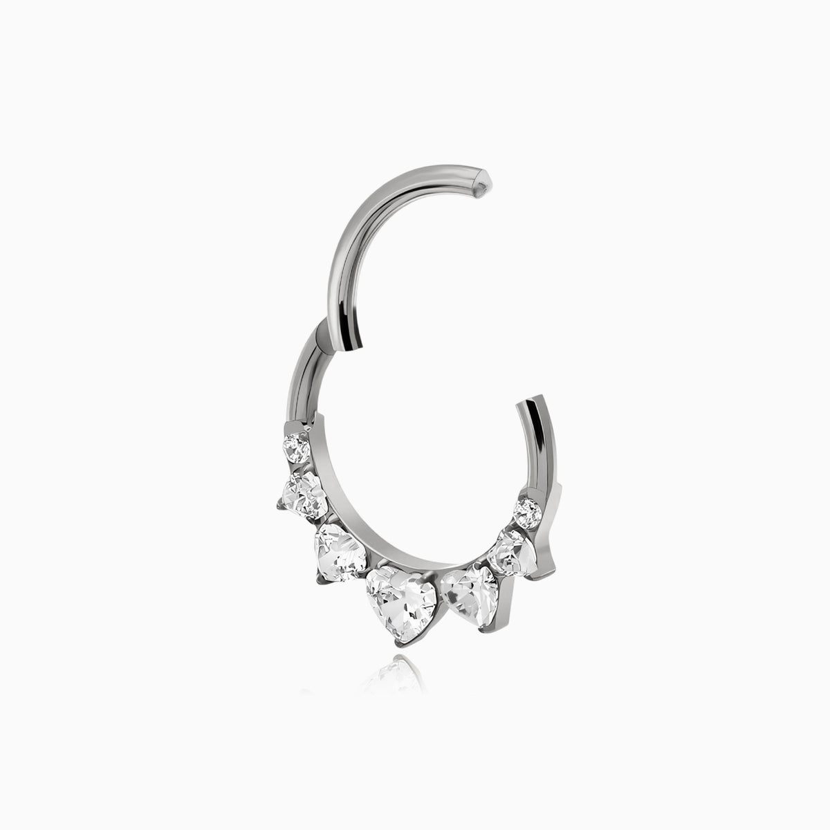 Titanium Heart and Round Gem Fan Front Facing Hinged Segment Clicker