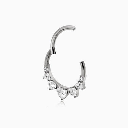 Titanium Heart and Round Gem Fan Front Facing Hinged Segment Clicker