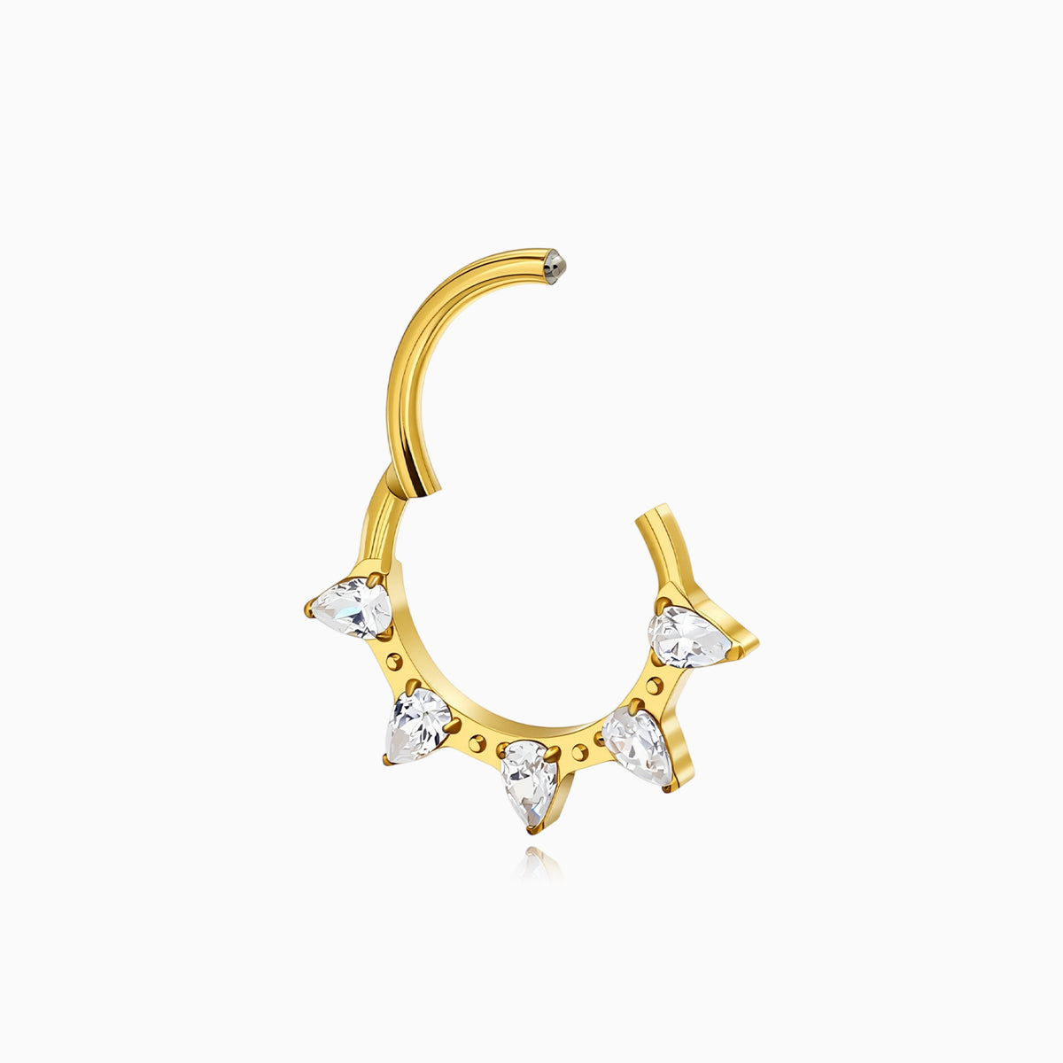 18Kt Gold PVD Titanium Pear Shape Gem Fan Front Facing Hinged Segment Clicker
