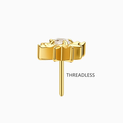 18Kt Gold PVD Titanium Threadless Eight-Point Star Gem Top.