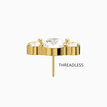 18Kt Gold PVD Titanium Threadless Three-Stone Cluster Top
