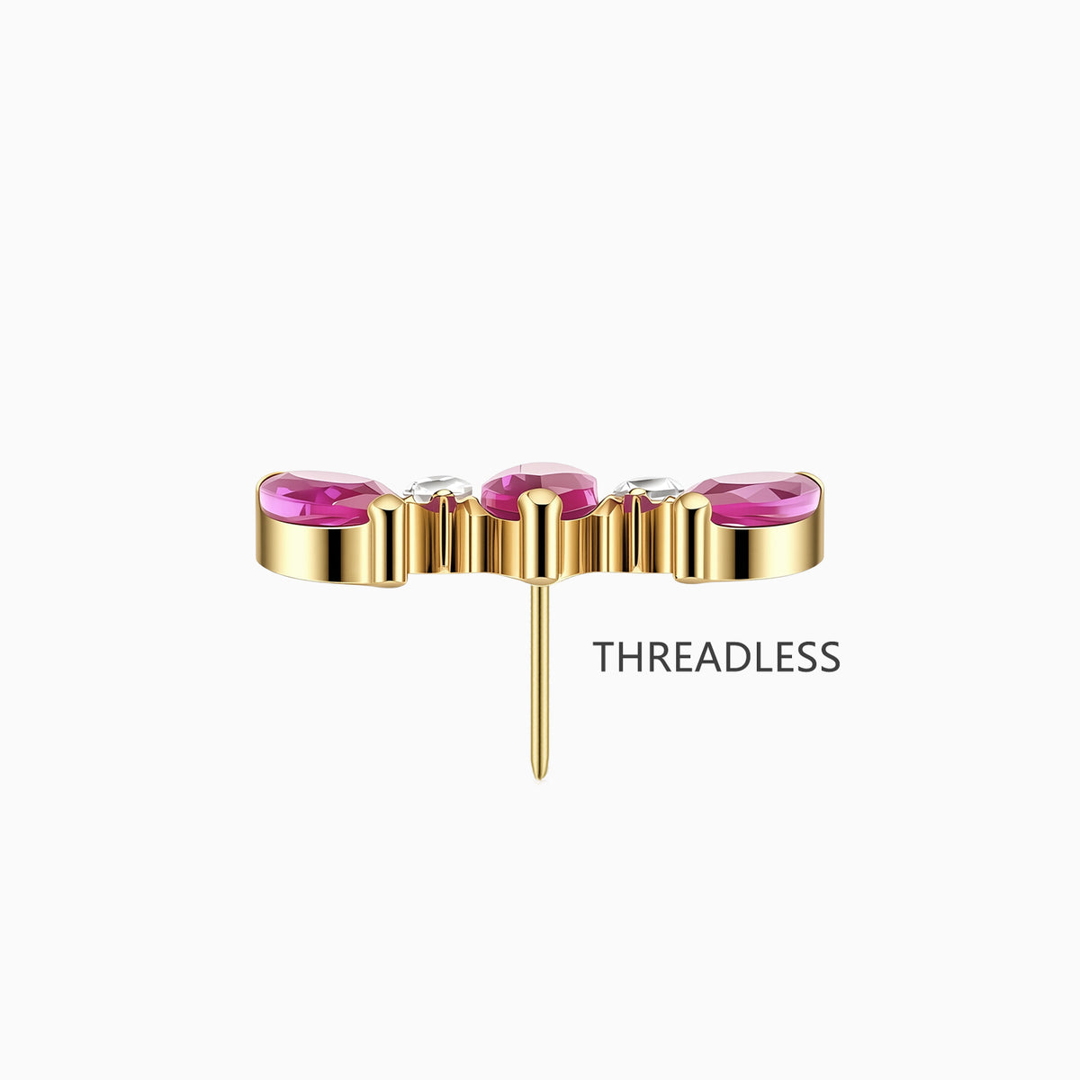 18Kt Gold PVD Titanium Threadless Ruby and CZ Leaf Cluster Top.