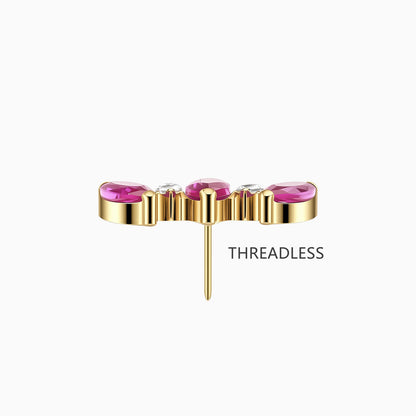 18Kt Gold PVD Titanium Threadless Ruby and CZ Leaf Cluster Top.