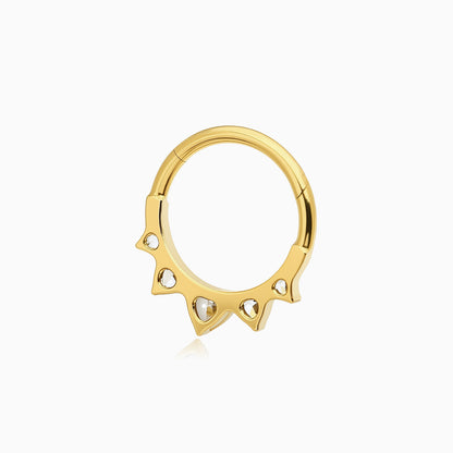 18Kt Gold PVD Titanium Heart and Round Gem Fan Front Facing Hinged Segment Clicker