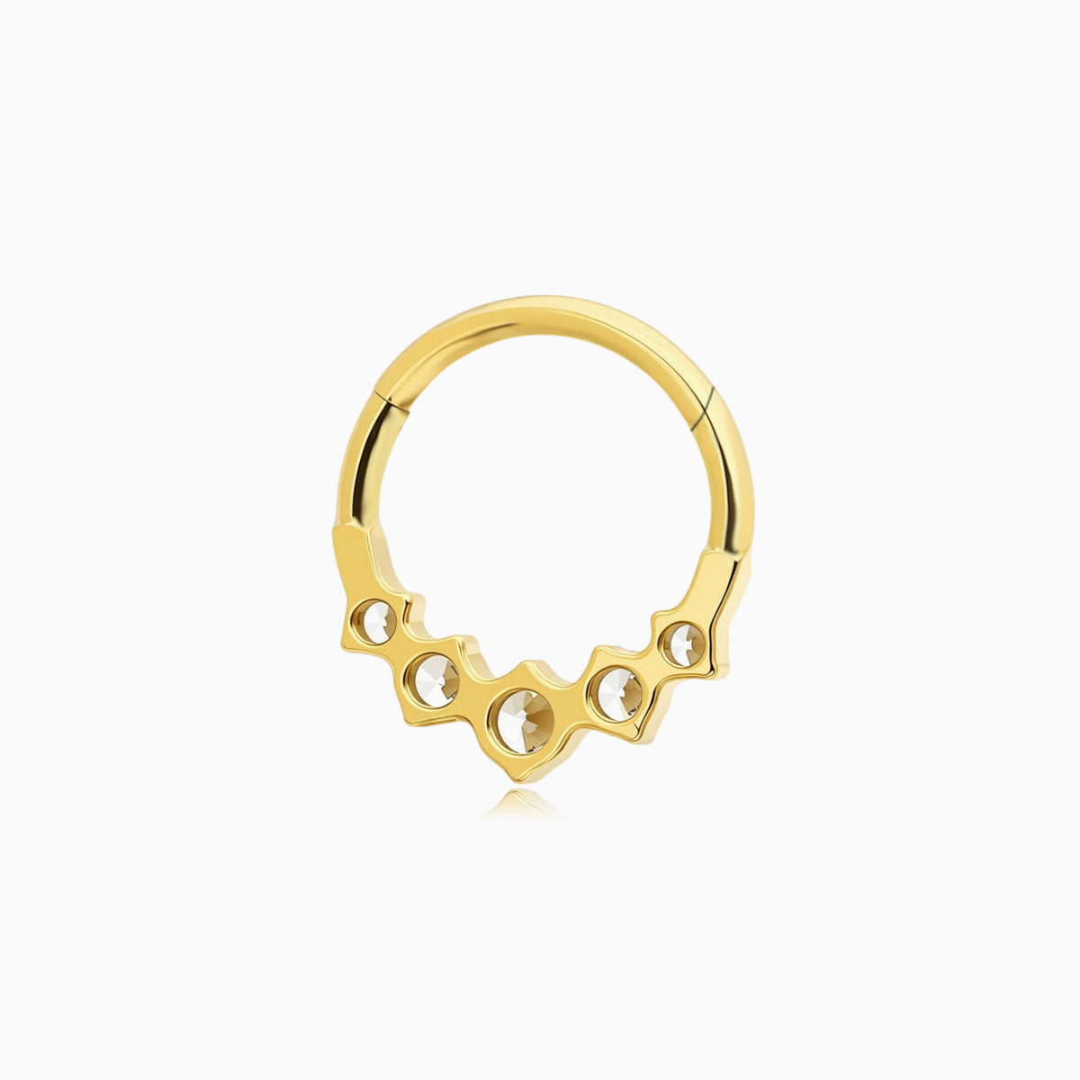 18Kt Gold PVD Titanium Graduated Round Gem Cluster Front Facing Hinged Segment Clicker