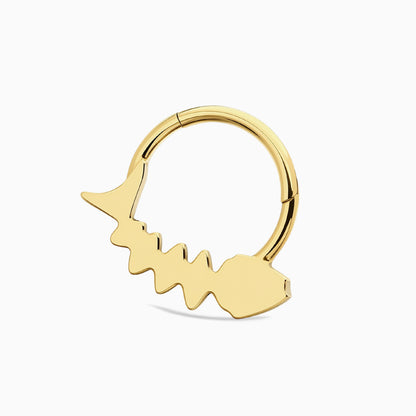 18Kt Gold PVD Titanium Fishbone Round Gem Front Facing Hinged Segment Clicker