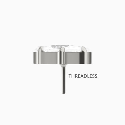 Titanium Threadless Prong-Set 3-Stone Heart Shape Cluster Top