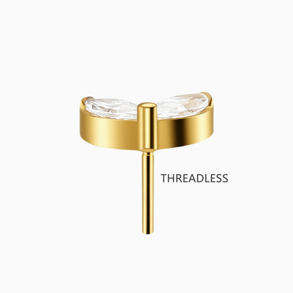 18Kt Gold PVD Titanium Threadless Double Marquise Gem Top