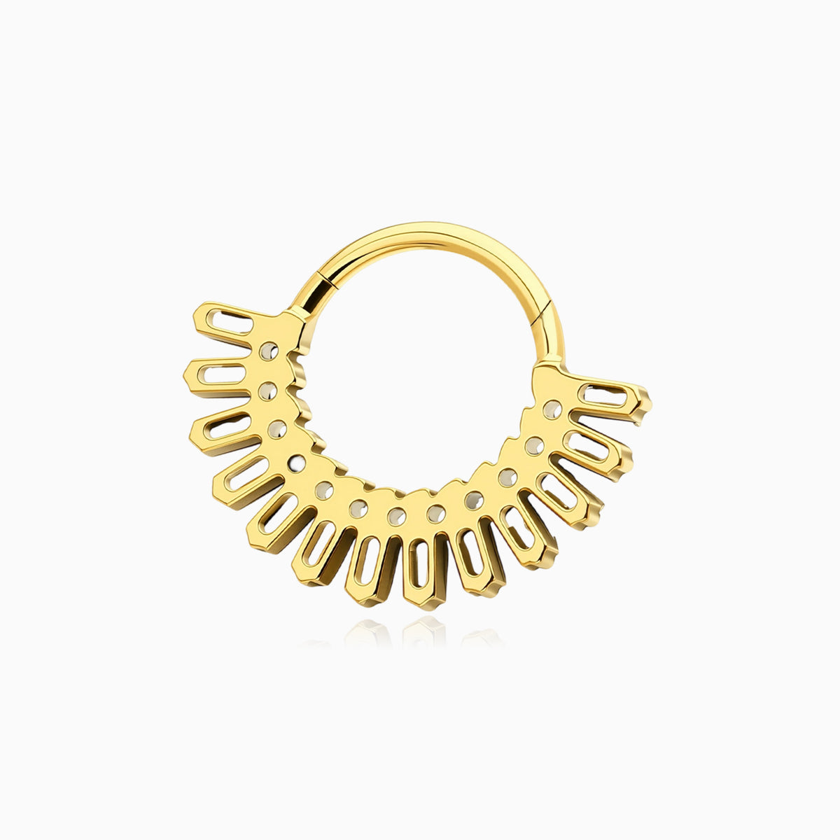 18Kt Gold PVD Titanium Baguette and Round Gem Fan Front Facing Hinged Segment Clicker