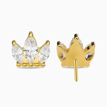 24Kt Gold PVD Titanium Marquise Crown Cluster Prong Set Gem Top