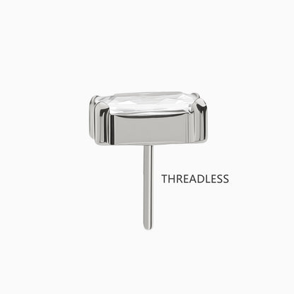Titanium Threadless Rectangular Baguette Gem Top
