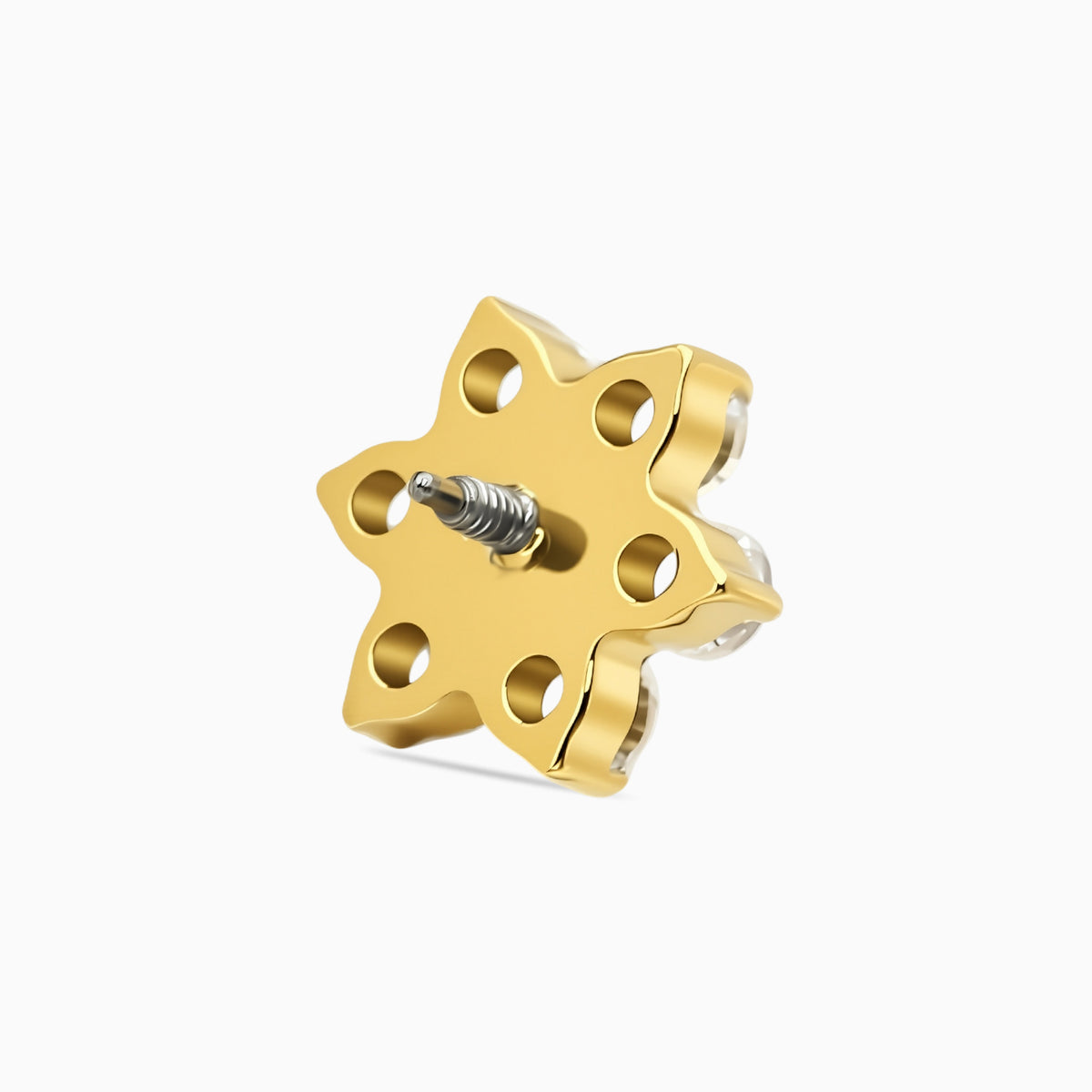 18K Gold PVD Titanium Internally Threaded CZ Six-Petal Flower Top