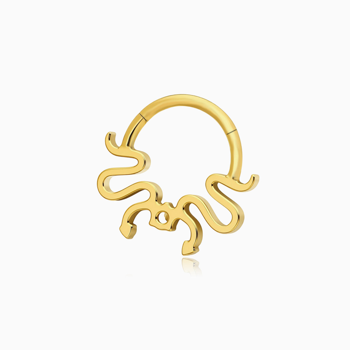 18Kt Gold PVD Titanium Wavy Snake & Round Gem Front Facing Hinged Segment Clicker