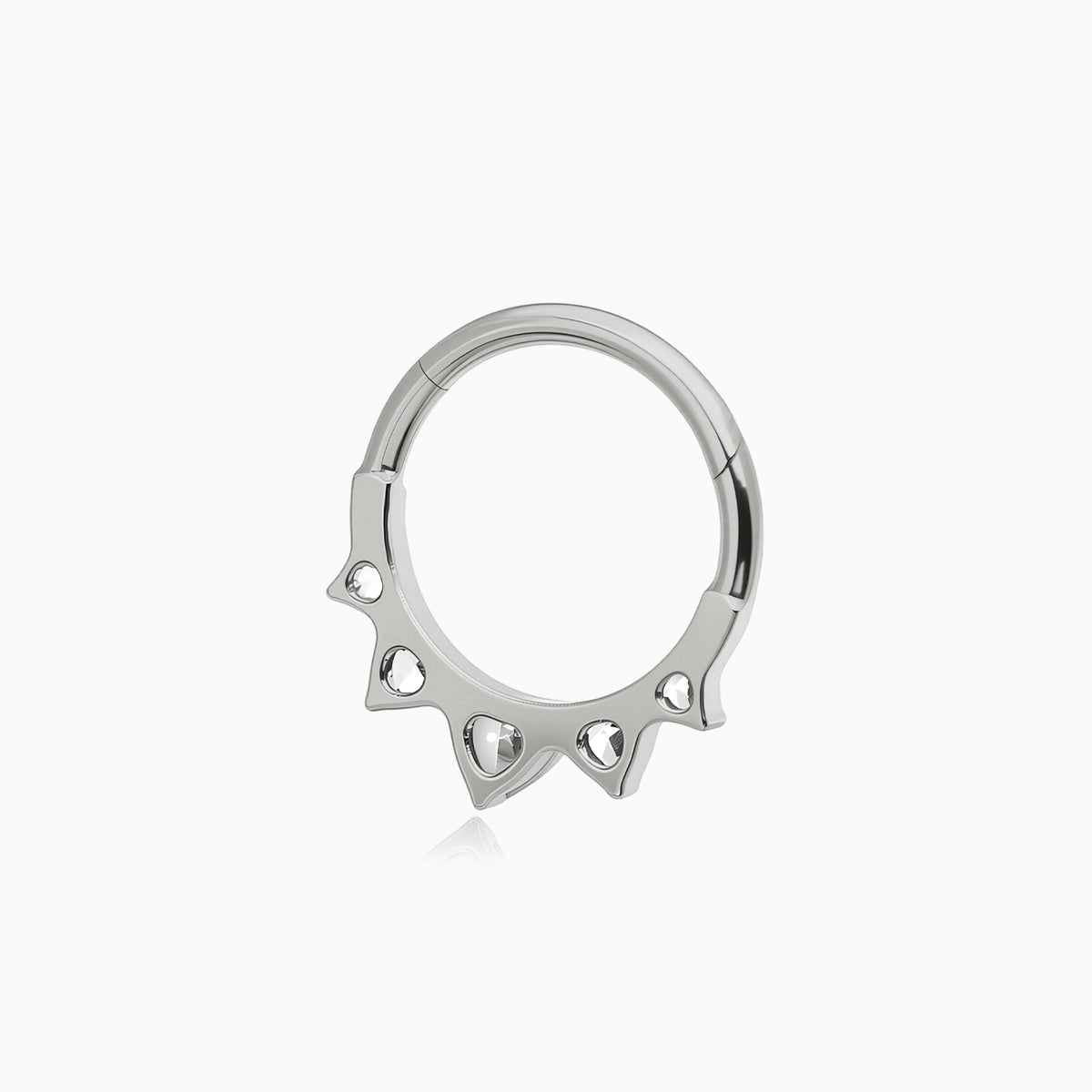Titanium Heart and Round Gem Fan Front Facing Hinged Segment Clicker