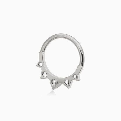 Titanium Heart and Round Gem Fan Front Facing Hinged Segment Clicker