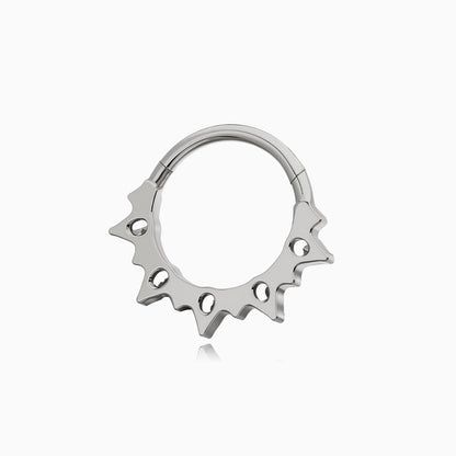 Titanium Pear & Round Gem Cluster Fan Front Facing Hinged Clicker