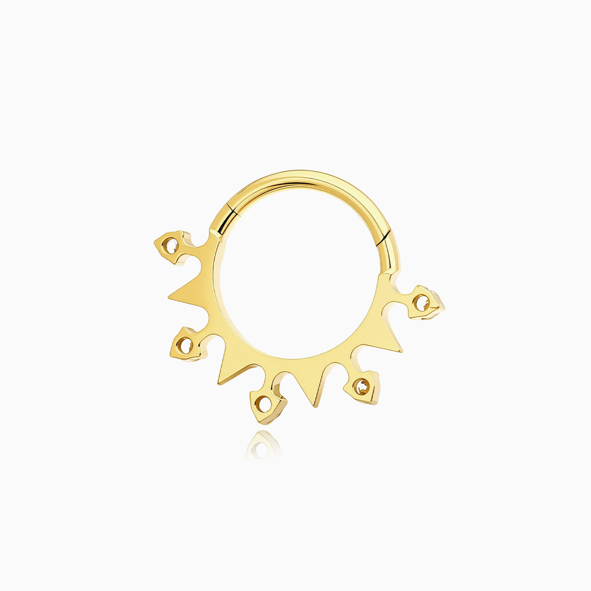 18Kt Gold PVD Titanium Sunburst Round Gem Front Facing Hinged Segment Clicker