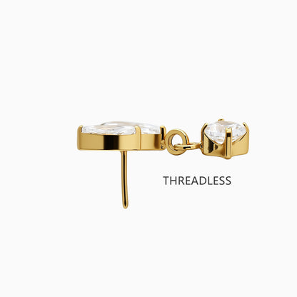 24Kt Gold PVD Titanium Threadless Dangle Leaf Cluster Top