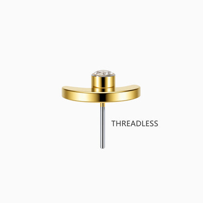 18Kt Gold PVD Titanium Threadless Crescent Moon with Bezel-Set Gem Top