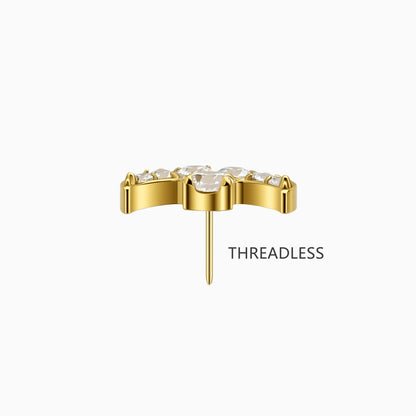 18Kt Gold PVD Titanium Threadless Celestial Moon CZ Top