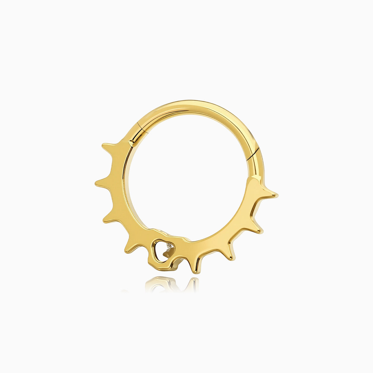18Kt Gold PVD Titanium Heart & Spike Fan Front Facing Hinged Segment Clicker
