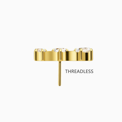 18Kt Gold PVD Titanium Threadless Graduated Triple Round Gem Curve Top
