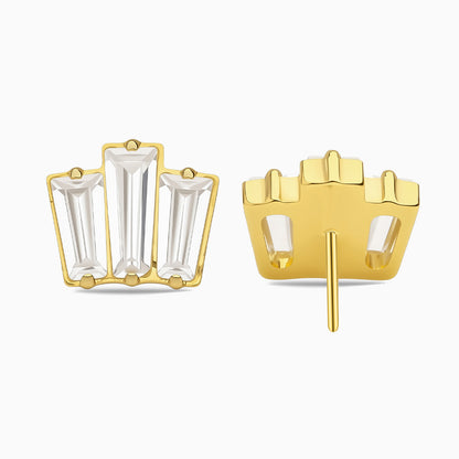 24Kt Gold PVD Titanium Threadless 3-Stone Baguette Decorative End