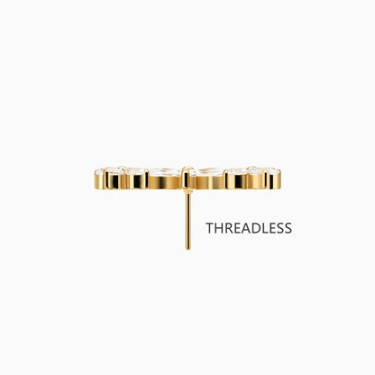 18Kt Gold PVD Titanium Threadless Floral Triple Cluster Top