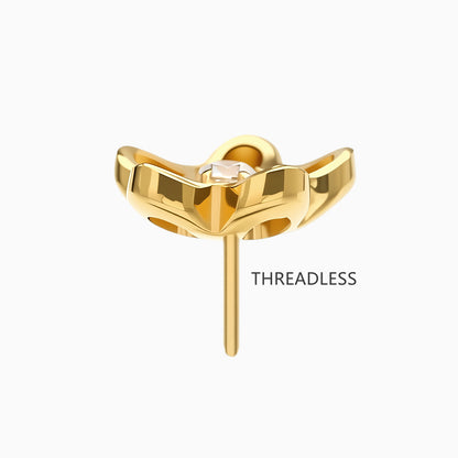 18Kt Gold PVD Titanium Threadless Open Flower Gem Top