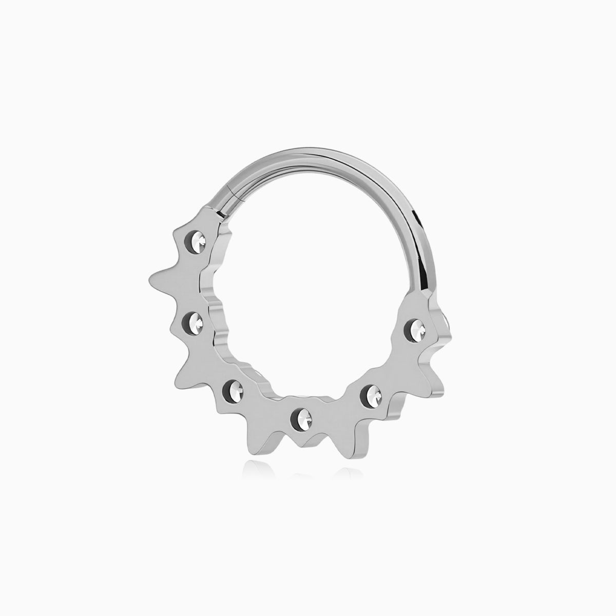 Titanium Round Gem and Leaf Fan Front Facing Hinged Segment Clicker