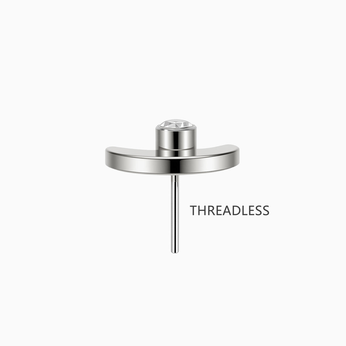 Titanium Threadless Crescent Moon with Bezel-Set Gem Top