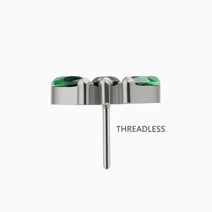 Titanium Threadless Triple Marquise Gem Curve Top
