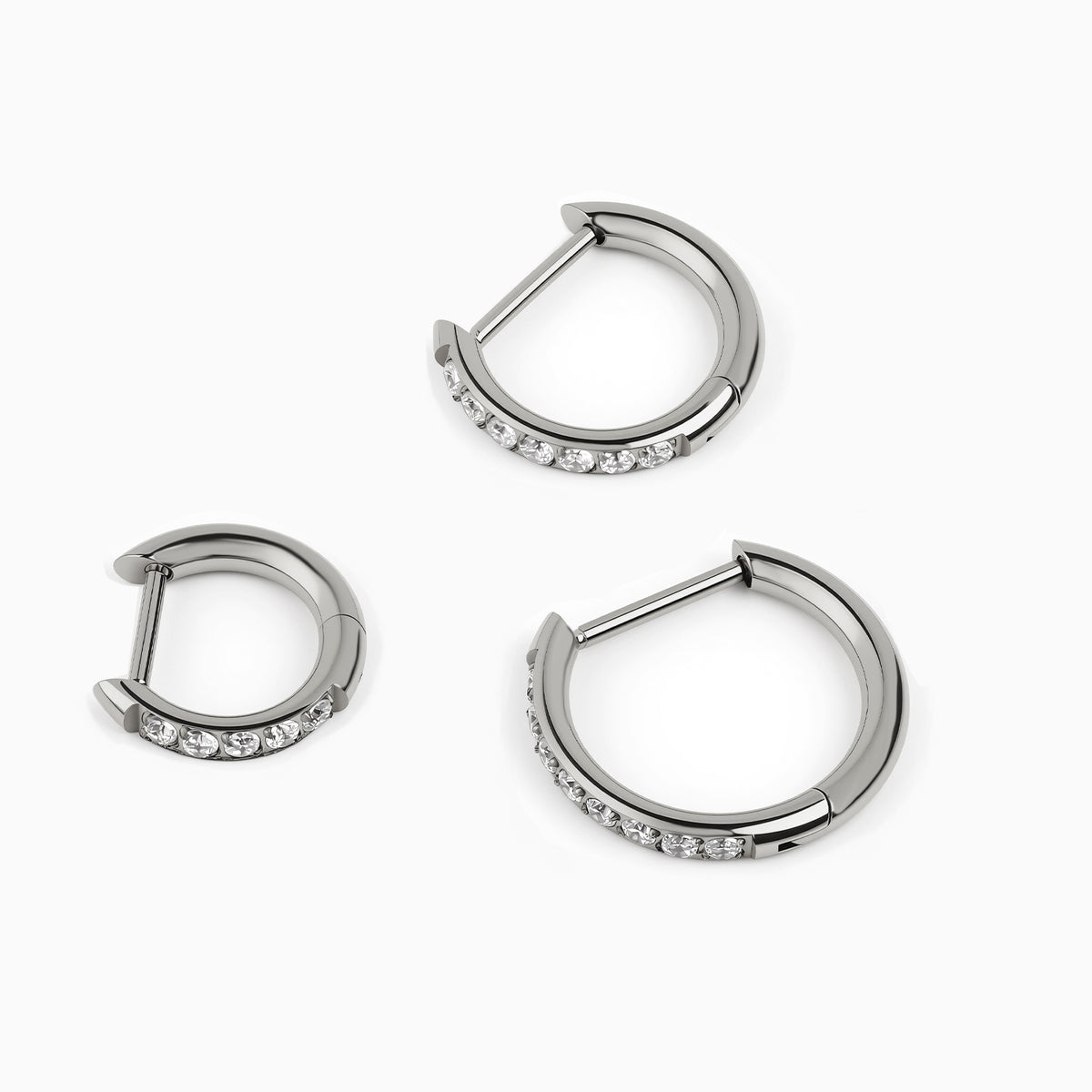 Titanium Hinged Pave D-Shape Hoop Ring