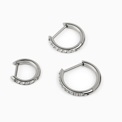Titanium Hinged Pave D-Shape Hoop Ring
