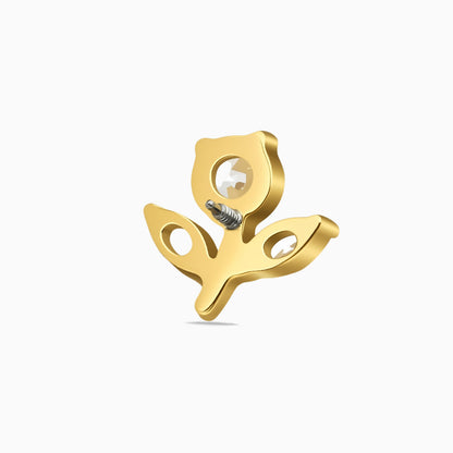 18K Gold PVD Titanium Internally Threaded CZ Flower and Leaf Top