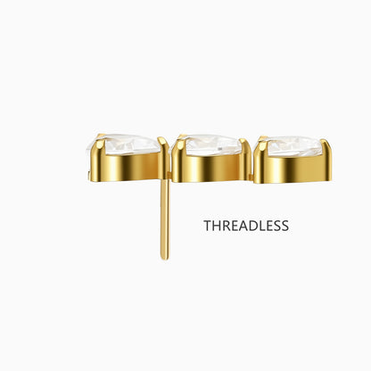 18Kt Gold PVD Titanium Threadless Triple Heart Gem Top
