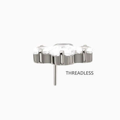 Titanium Threadless Square Three-Stone Cluster Top