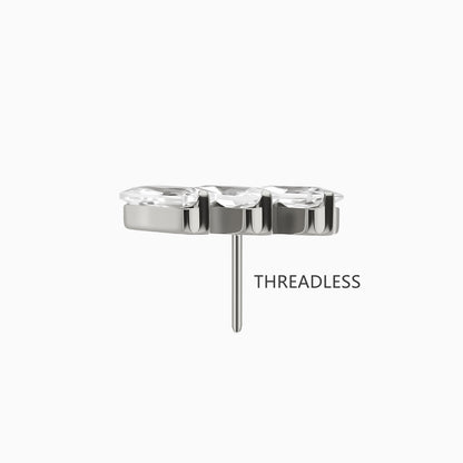 Titanium Threadless Triple Baguette Gem Curve Top