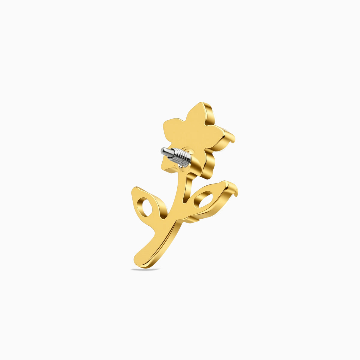 18Kt Gold PVD Titanium Internally Threaded CZ Flower with Stem Top