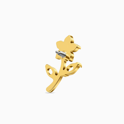 18Kt Gold PVD Titanium Internally Threaded CZ Flower with Stem Top